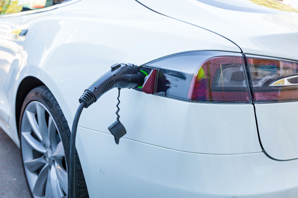 Electricity charging of electric vehicle. Electric charging station for cars with EV car